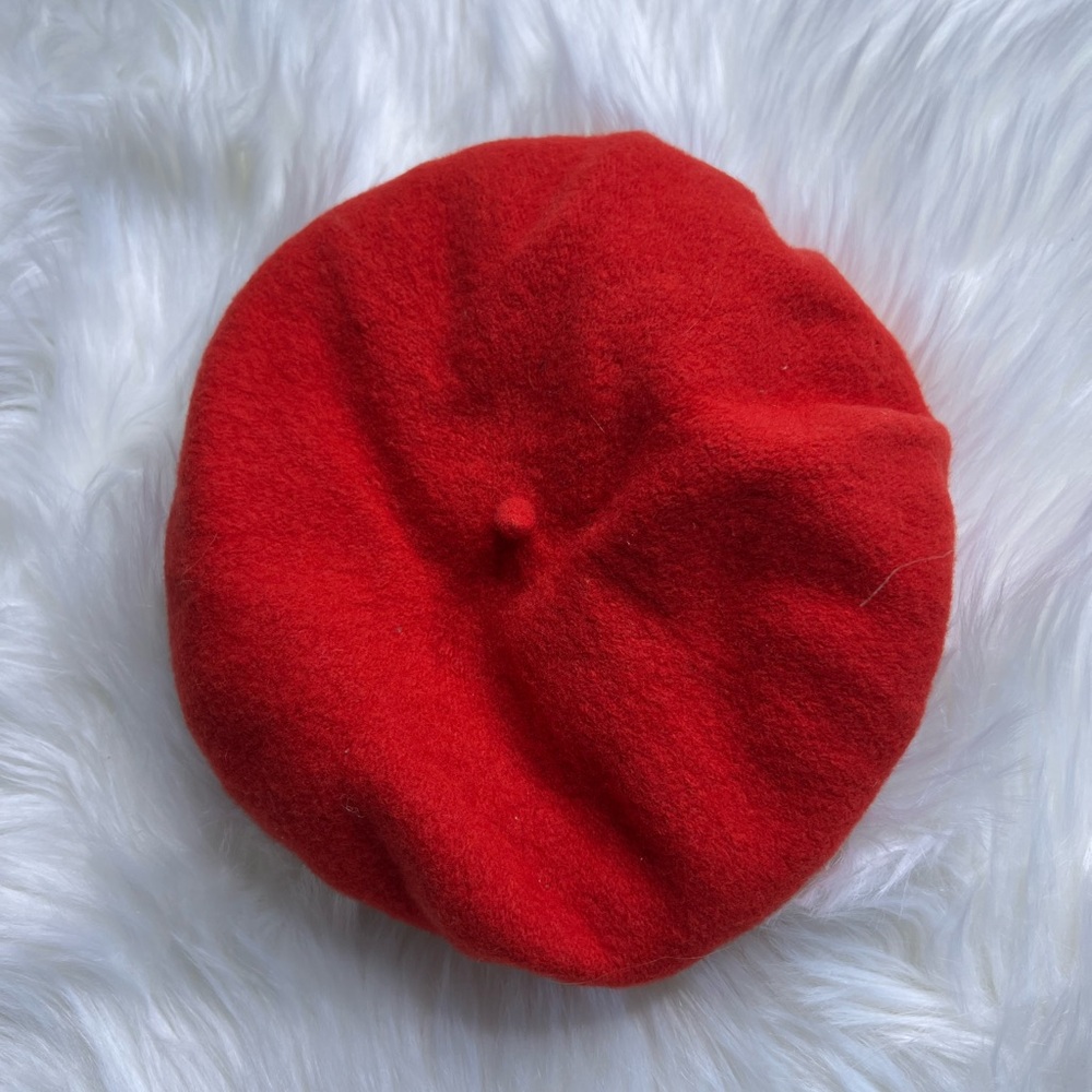 Vintage Red Wool Beret Style Hat